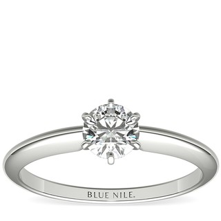 补贴购：Blue Nile 0.51克拉圆形切工钻石+经典六爪单石订婚戒托
