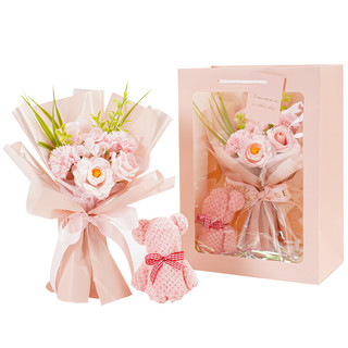 PLUS会员：初朵 粉色香皂花玫瑰花混搭花束礼盒 七夕情人节礼物