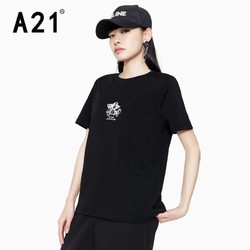 A21 女装针织合体圆领短袖衫 黑色 S