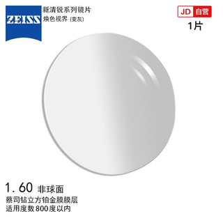 蔡司(ZEISS) 镜片新清锐单光眼镜片1.6焕色视界变色灰非球钻立方铂金膜防紫外线树脂配镜片现片1片