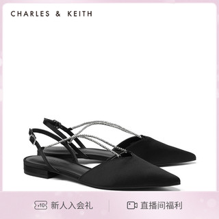 CHARLES＆KEITH春新款CK1-70900271-B女士时尚半宝石链条尖头凉鞋