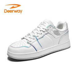 Deerway 德尔惠 春季新款休闲板鞋低跟橡胶百搭学生运动滑板鞋白蓝系 白色 36
