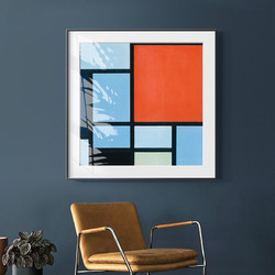 大都会艺术博物馆 Mondrian蒙德里安构成格子油画挂画 45*45cm  典雅黑框