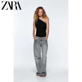 ZARA 夏季新款 女装 黑色褶皱装饰不对称设计连体衣 0264062 800