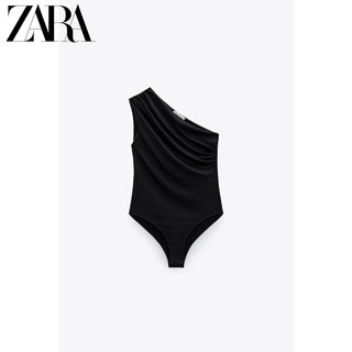 ZARA 夏季新款 女装 黑色褶皱装饰不对称设计连体衣 0264062 800