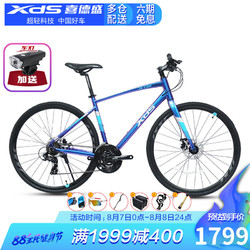 XDS 喜德盛 公路自行车JXC200禧玛诺21速碟刹培林花鼓X6铝合金车架平把公路车 幻彩蓝银 500mm（175-188）