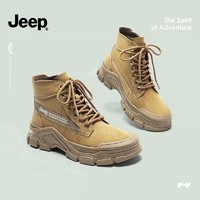 Jeep 吉普 磨砂短靴女2021年冬季新款复古高帮工装靴女厚底马丁靴女