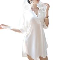 媚の火 女士睡裙腰带T裤套装 SQ7060 3件套 白色