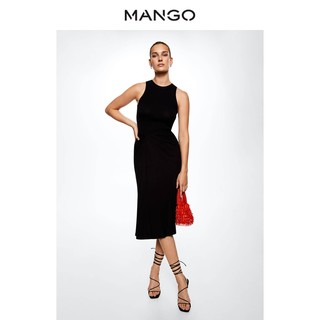 MANGO女装半身裙2022秋冬新款弹力直筒设计装饰性绳结半身裙