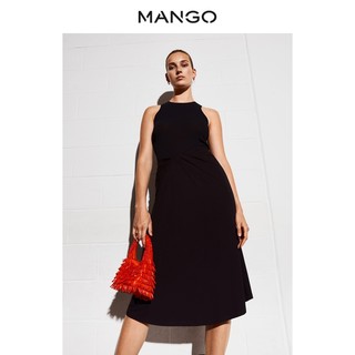 MANGO女装半身裙2022秋冬新款弹力直筒设计装饰性绳结半身裙