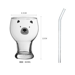 萌物坊 小熊玻璃杯+吸管 420ml