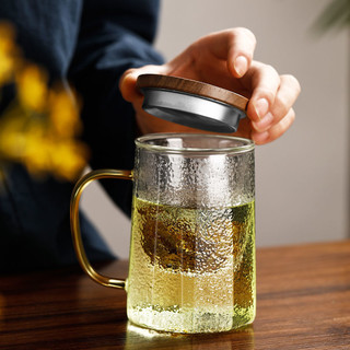 heisou 禾艾苏 茶杯锤纹玻璃杯个人专用茶水分离带盖耐高温高硼硅玻璃茶杯