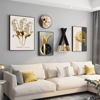 集简季 现代简约客厅装饰画沙发背景墙挂画北欧轻奢创意组合壁画 金色风华 组合长2.3米(建议2.5-3米墙面)