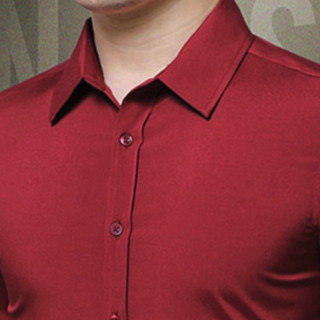 KIN DON 金盾 男士短袖衬衫 HZL-18010 酒红 XL
