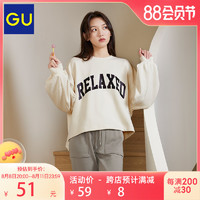 GU极优女装印花短款套头卫衣(Logo)22春秋款新品学院风宽松340021