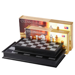 UB 友邦 黑白金银国际象棋 木塑磁性棋子折叠棋盘套装 儿童成人入门 培训比赛用棋 金银中号4812A