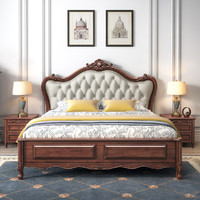 宜木鼎居 美式实木床1.8米双人床主卧大床1.5米欧式床现代简约软包储物婚床
