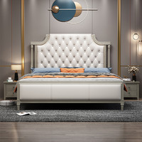 宜木鼎居 美式实木床双人床主卧1.8米欧式床奢华高档大床婚床现代轻奢皮床