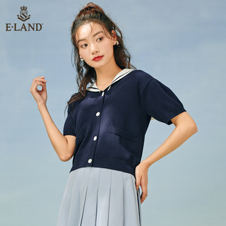 ELAND衣恋夏季少女海军学院风藏青色针织衫毛衣开衫上衣女
