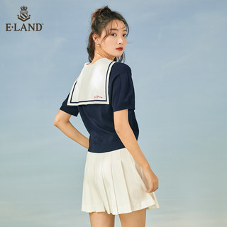 ELAND衣恋夏季少女海军学院风藏青色针织衫毛衣开衫上衣女