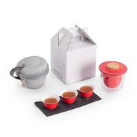 PLUS会员：南山先生 小白 旅行茶具套装 一壶三杯一匀杯 红色