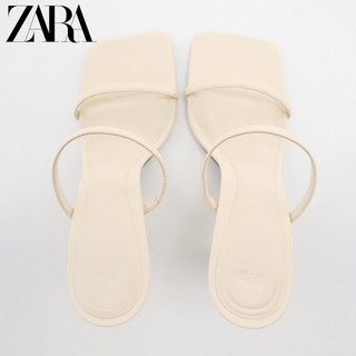 ZARA夏季新品 TRF 女鞋 白色极简风一字带高跟凉鞋 3334010 001