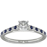 补贴购：Blue Nile 0.50 克拉垫形钻石+微密钉蓝宝石与钻石订婚戒指