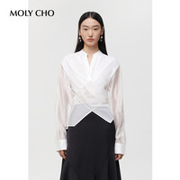 MOLY CHO 女士衬衫 法式V领交叉防晒衬衫