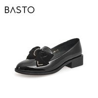 BASTO 百思图 春季新款乐福鞋优雅气质蝴蝶结方跟女单鞋A6303CA1