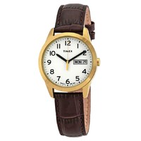 TIMEX 天美时 石英白色表盘棕色 男士手表 真皮表带36mm T2N065