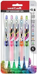 uni 三菱铅笔 -ball 207 Designer 可伸缩中性笔，艺术抽象，中笔尖（0.7 毫米），多种墨水，5 支装