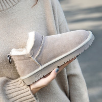 EBV 雪地靴女一脚蹬低帮短靴面包鞋2021新款学生可爱冬季加绒棉鞋