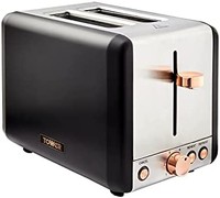 摩飞 Tower T20036RG Cavaletto 2 片烤面包机带除霜/再热,不锈钢,850 W,黑色和玫瑰金