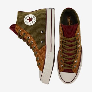 CONVERSE匡威官方 Chuck 70灯芯绒拼接高帮复古休闲运动鞋172494C 深墨绿/黄/172494C 44.5