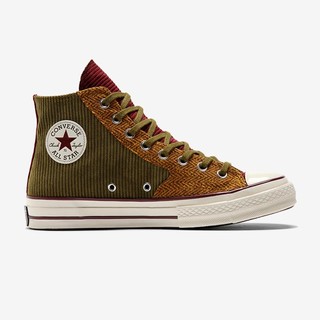 CONVERSE匡威官方 Chuck 70灯芯绒拼接高帮复古休闲运动鞋172494C 深墨绿/黄/172494C 40