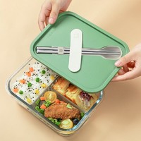 ROBOROBO 乐博乐博 饭盒玻璃保鲜盒双层分隔便当盒带筷勺带保温袋