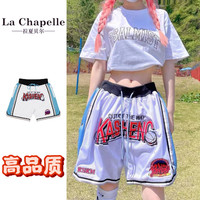 La Chapelle 美式复古刺绣休闲篮球五分裤女夏季新款高街宽松运动短裤