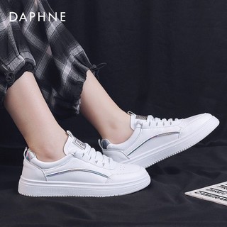 DAPHNE 达芙妮 鞋靴旗舰 小白鞋女2022夏季新款系带学生百搭舒适ins潮平底休闲鞋板鞋子女 米银色 36