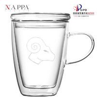 NAPPA 纯净系列双层马克杯透明带盖耐高温凉杯牛奶杯咖啡杯果汁杯