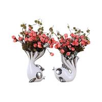 Hoatai Ceramic 华达泰陶瓷 亲嘴鱼 陶瓷花瓶+粉玫瑰苞