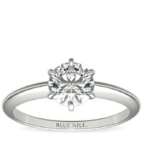 Blue Nile 1.00克拉圆形切工钻石+经典六爪单石戒托