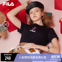 FILA 斐乐官方女士短袖T恤 2022年夏季新款舒适亲肤经典丝柔棉T恤