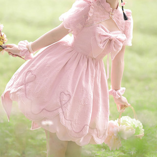 KNITTING BALL CAT 线球猫lolita原创设计 Lolita洛丽塔 中华风 小桃夭 女士JSK无袖连衣裙3件套 粉色 S
