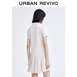 URBAN REVIVO UR2022秋季新品女装气质百褶紧身polo短袖连衣裙WV16R7BN2000 粉白 S