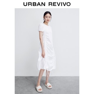 URBAN REVIVO UR2022秋季新品女装甜酷抽褶短袖白色连衣裙WL22S7AN2000 本白 XS