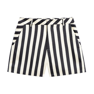LILY2021夏新款撞色黑白条纹直筒休闲短裤
