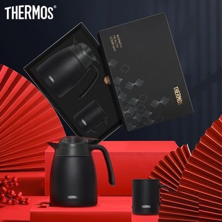 THERMOS 膳魔师 保温杯新年礼盒精美大气304不锈钢1L大容量保温壶+320ml带盖马克杯套装黑色款