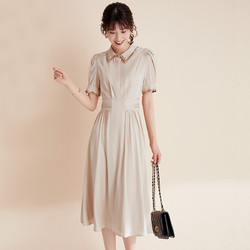ZOPIN 作品 夏季法式甜美减龄纯色短袖连衣裙收腰设计感气质裙子