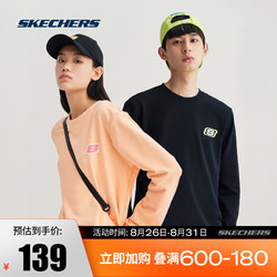 SKECHERS 斯凯奇 情侣款圆领运动长袖T恤套头衫上衣卫衣 L320U112-0018 碳黑 S