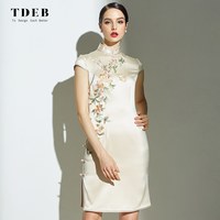 真丝旗袍女高端刺绣夏季优雅婚宴定制中式礼服中长款桑蚕丝连衣裙